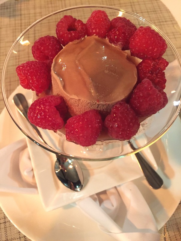 Chocolate gelato raspberries