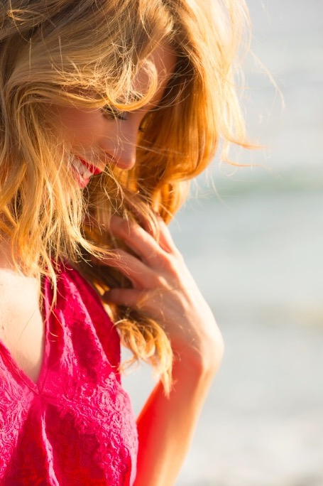 Micaela Beach pink looking down